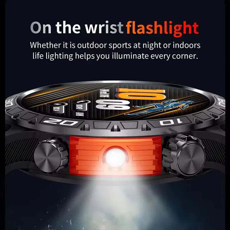 2024 New Men Compass Smart Watch Outdoor flashlight Sports IP68 Waterproof 450mah large battery Bluetooth Call Sport Smart Watch