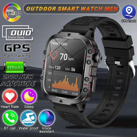 2024 New Military Smartwatch Men Bluetooth Calling GPS Sports Tracking Outdoor Altitude Pressure IP68 Waterproof Men Sports Men