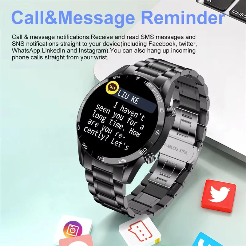 LIGE New Men Smart Watch Bluetooth Call Message Remind Sport Fitness Watches Man Sleep Tracker Health Monitor Smartwatch 2024