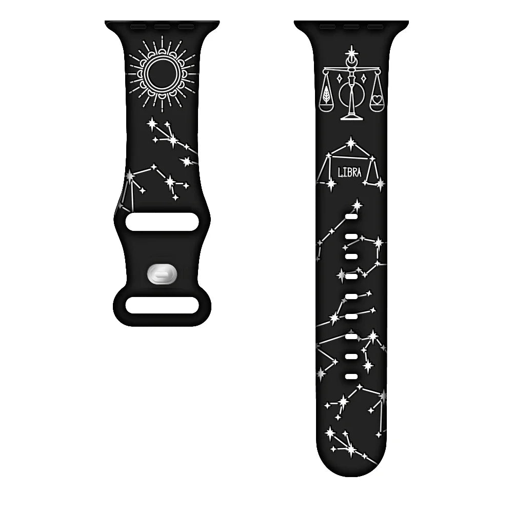 Horoscope Prints Silicone Strap for Apple Watch Band Ultra 2 49mm 45mm 44mm 41mm 38 42mm Bracelet Iwatch Series 9 8 7 6 SE 5 4 3