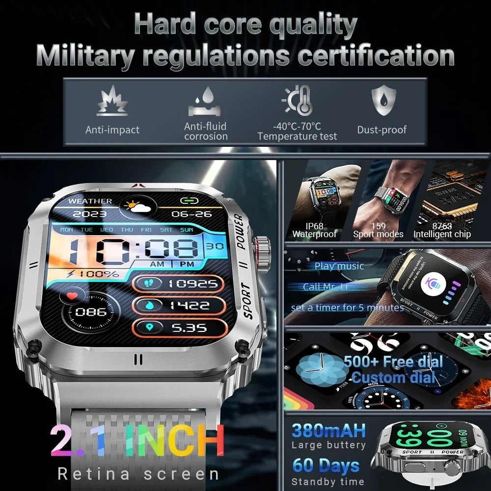 Zordai OD3 Smart Watch 2024 2.1Inch Screen Heart Rate Blood Pressure Bluetooth Call Professional Waterproof Smartwatch for Men