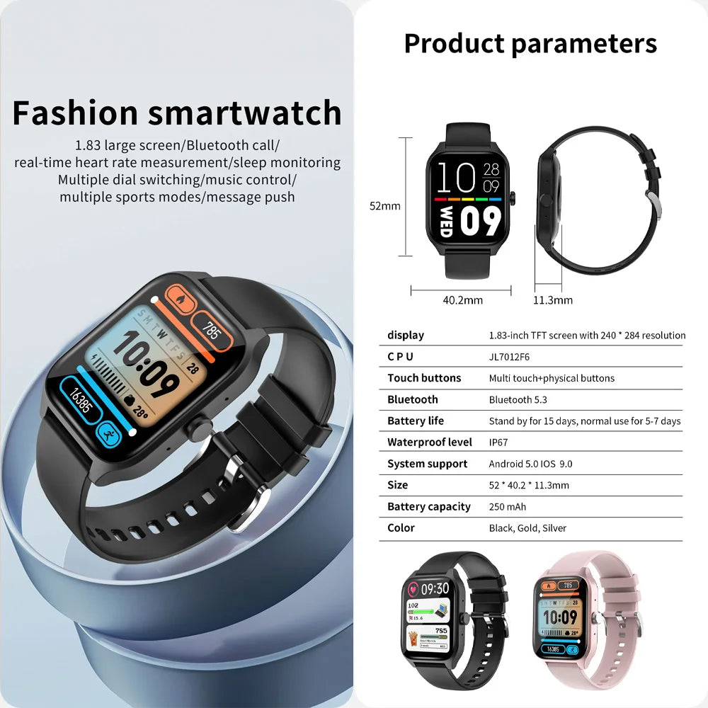 Smartwatch 2024 Womens Mens Watch Smart Watches For Men Women 1.83"/Bt Call/Ip67 Waterproof Fitness Bracelet