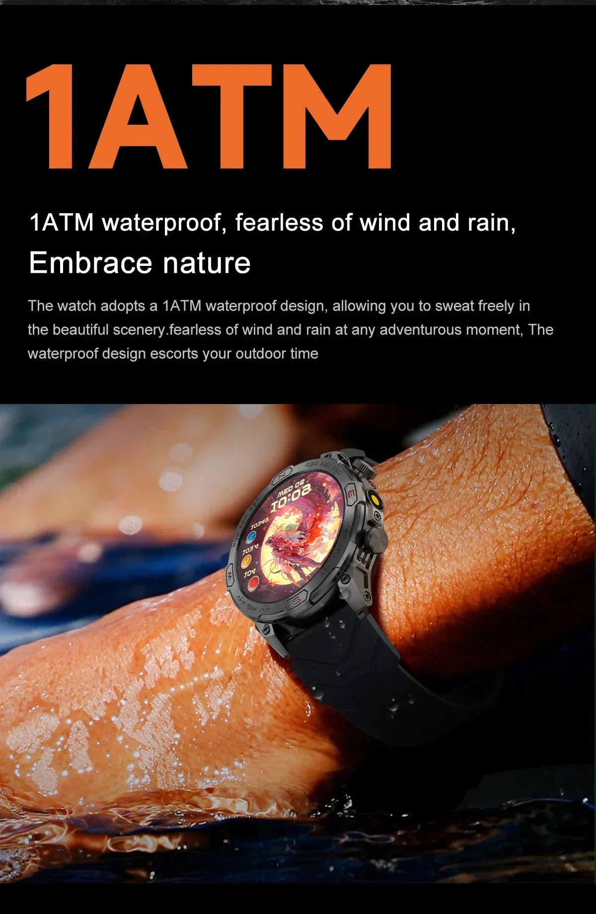 Outdoor Smart Watch 1.43" Screen 1ATM Waterproof 2024 New Watch Mens Bluetooth Call Smartwatch GPS Motion Trajectory For Android