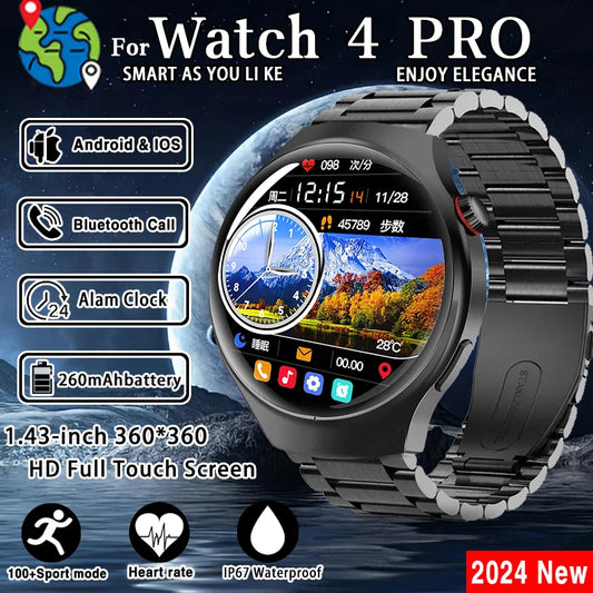 For Huawei Watch 4 PRO Smart Watch Men 360*360 HD Screen Watches Men GPS Tracker Bluetooth Call Heart Rate SmartWatch 2024 NEW