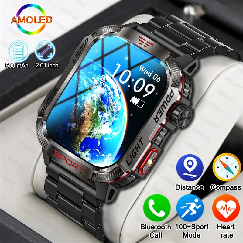 New Rugged Military Smart Watch Men 600mah Sport Watch Custom dial Call Outdoor Fitness Compass Smartwatch For Android ios 2024