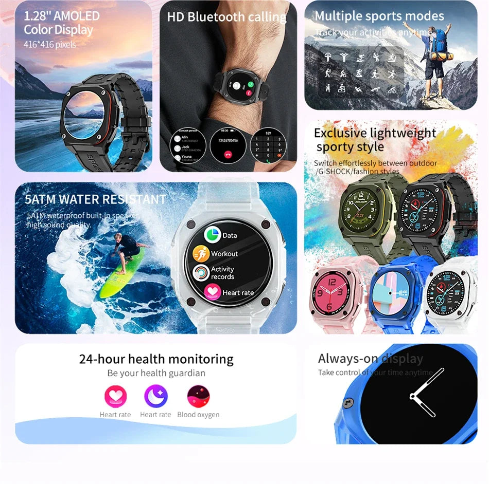 2024 Men Smart Watch AMOLED Screen Always On Display Clock  Women smartwatch Compass Sports SmartWatches 5ATM Waterproof Watches