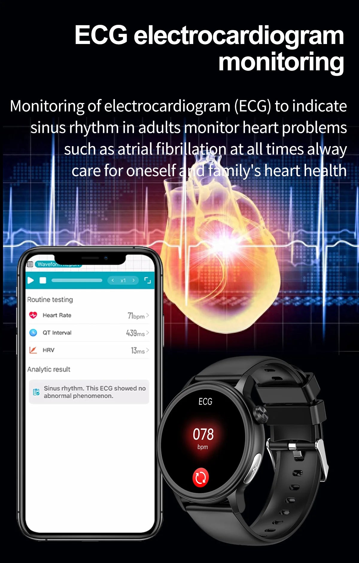 2024 New Healthy Blood Glucose Smart Watch Men Sports ECG+PPG Blood Pressure Body Temperature Monitor Bluetooth Call Smartwatch