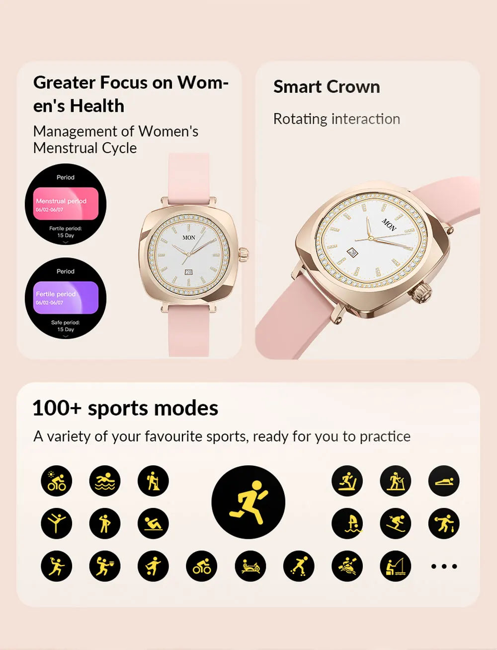 2024 Fashion Smart watches for Women Amoled screen Heart Rate IP68 Waterproof Android Round Shape  Digital BT call smart Watch