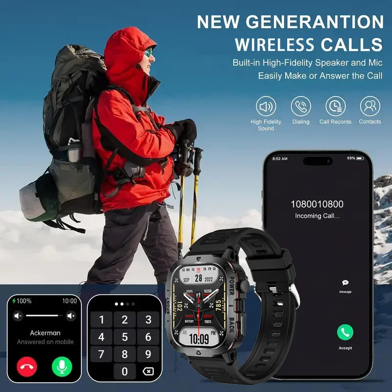 2024 New Military Smart Watch Men 2.01 inch 420mAh Outdoor Sports Fitness Tracker Health Monitor Waterproof BT Call Smartwatch