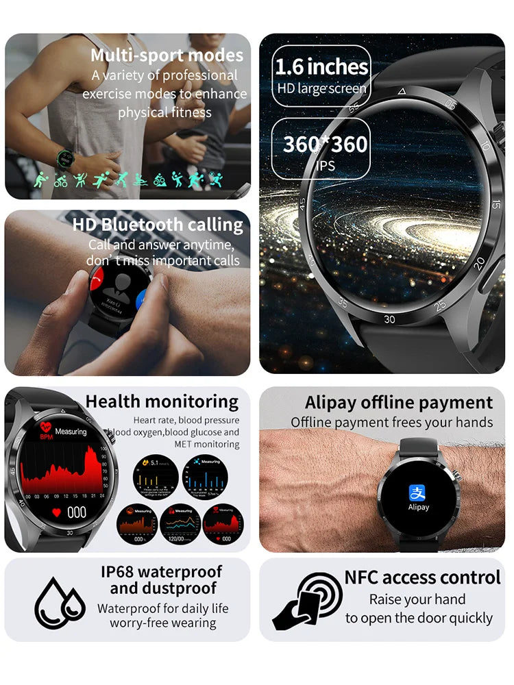 2024 New GPS Smart Watch 4 PRO Men Fitness Watch AMOLED Always Display HD Screen NFC BT Call Smartwatch Mens IP68 Waterproof