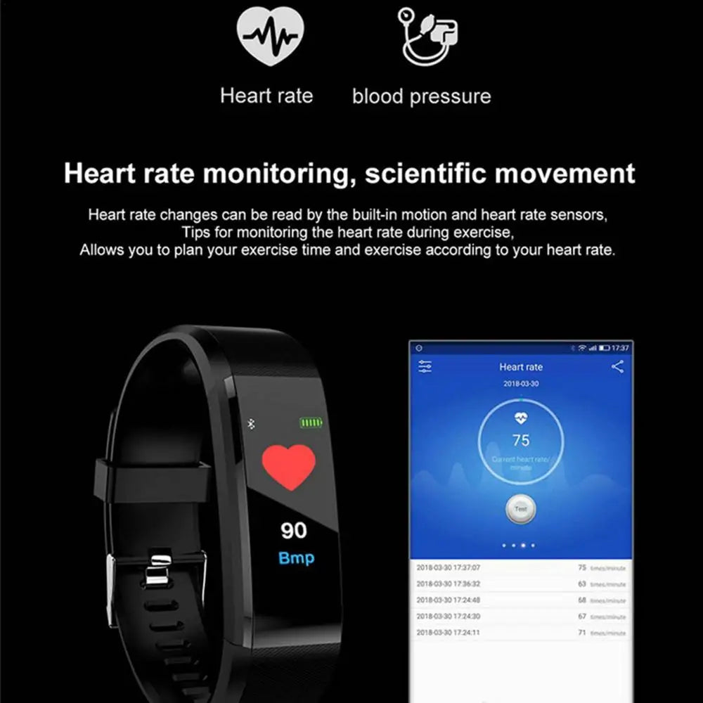 115HR smart bracelet color screen 115plus heart rate and blood pressure monitoring waterproof sports pedometer Original Fitness