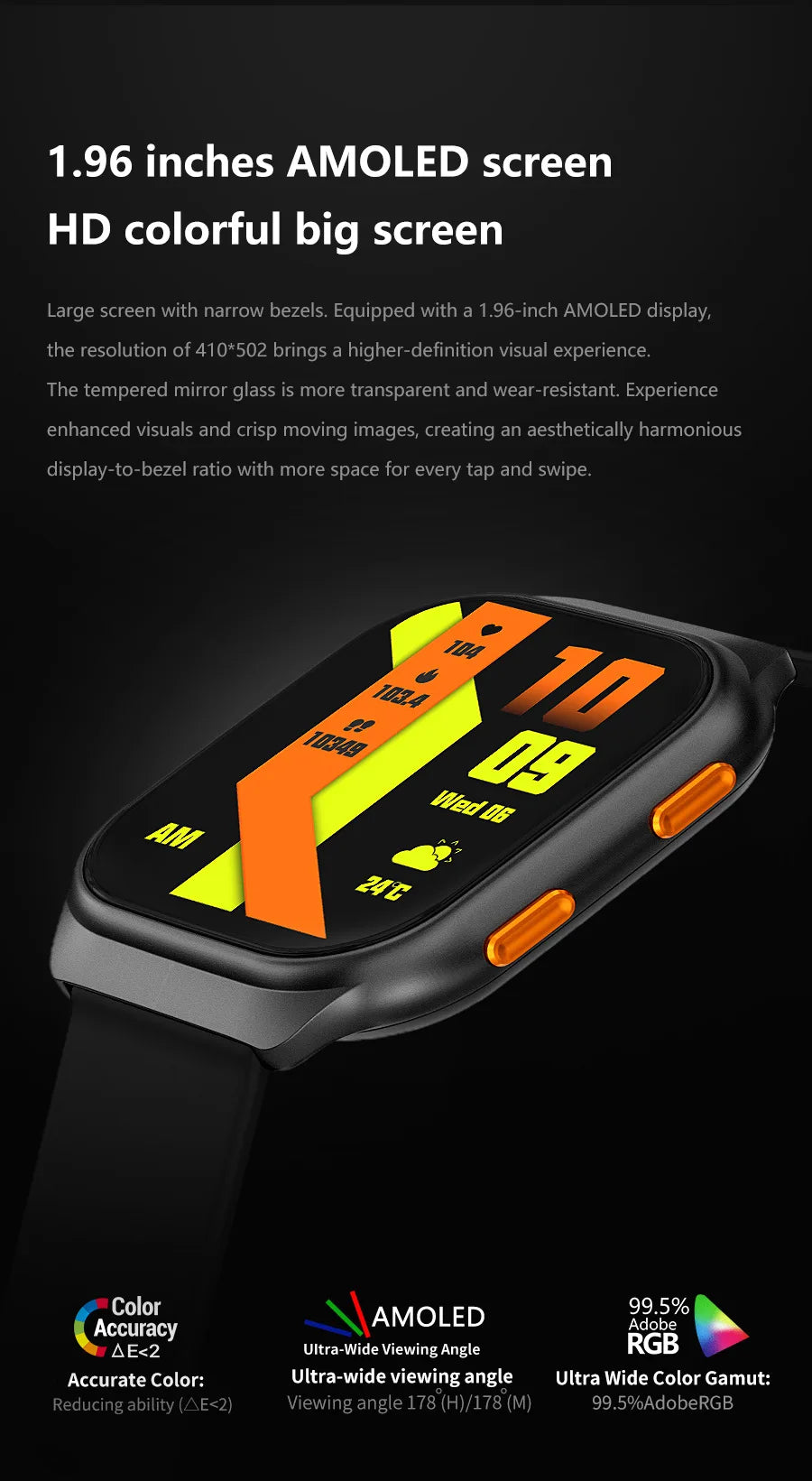 Multifunction Smart Watch AMOLED for Men Women Kids Message Remind Music Control Sport Step Calories Smartwatch Alarm Clock 2024