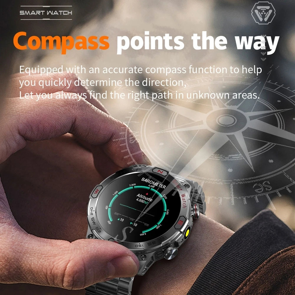 2024 New Smartwatch Men Compass Outdoor Sports Emergency Light Health Monitor 3ATM Waterproof 450 mAh Bluetooth Call Smart Watch