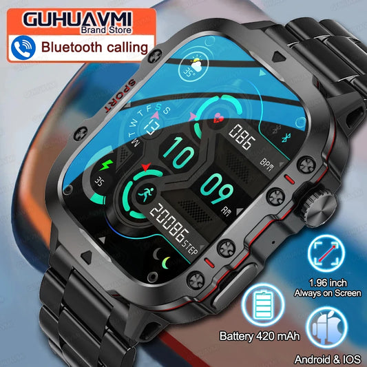 2024 New For Men Smart Watch 1.96 Inch Screen  Bluetooth Call Voice Assistant Watch Fitness Waterproof Smartwatch For Huawei ios