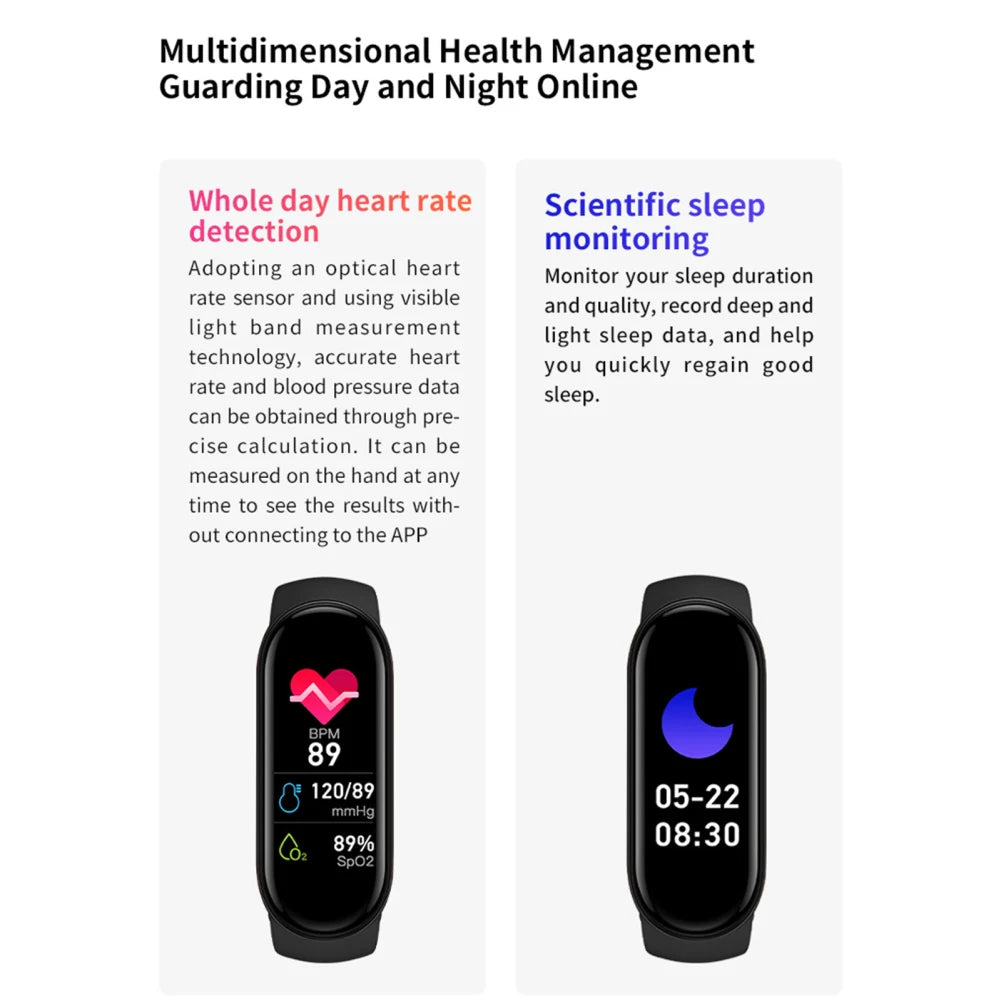 M8 Smart Watch Smartband Heart Rate Smartwatch Fitness Tracker Blood Pressure Blood Oxygen Monitor Sport Bracelet for Men Women