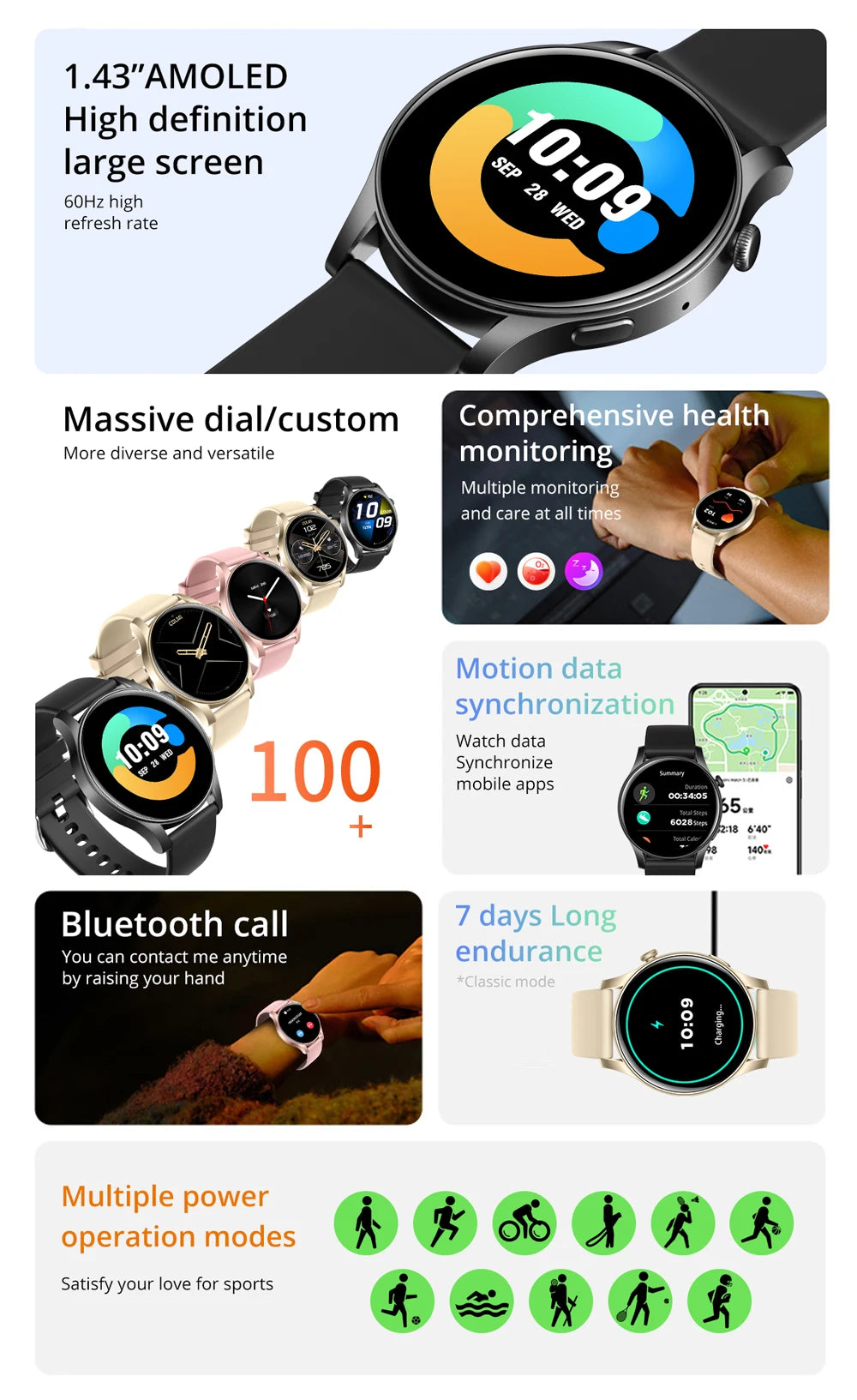 [2024 New] COLMI V73 Smartwatch AMOLED Display Bluetooth Calls Health Fitness Tracking Smart Watch for Men Women