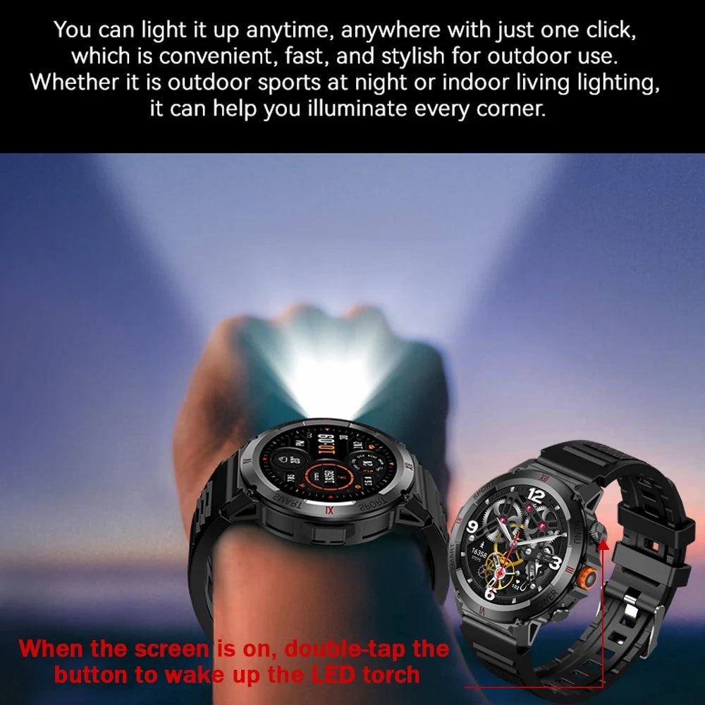 2024 New LED Flashlight Smart Watch Men 1.46 inch AI Voice GPS Motion Track IP68 Waterproof Full Touch Screen Calling SmartWatch