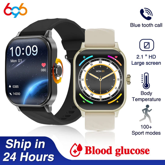 2.1" Men Blue Tooth Call Heart Rate Blood Sugar Temperature Health Smart Watch Sports Fitness Waterproof Women 2024 Smartwatch