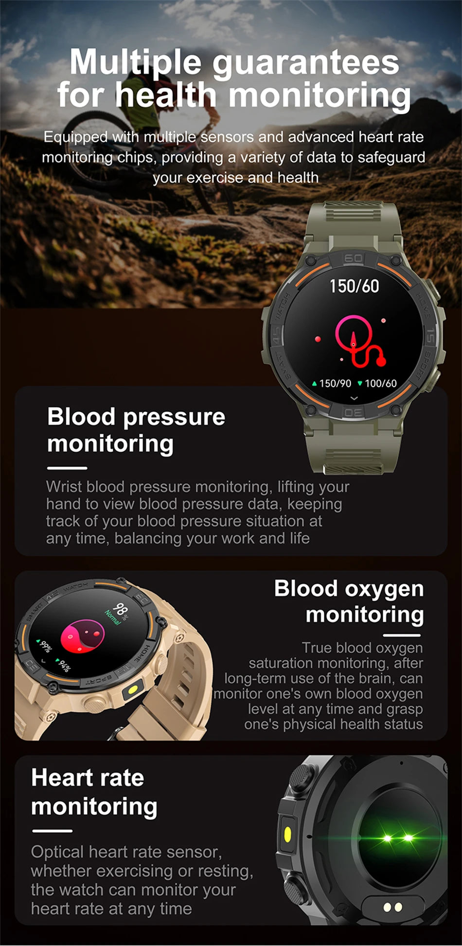 For Huawei Xiaomi 2024 New Smart Watch Bluetooth Call LED Flashlight IP67 Waterproof Sports Data GPS Track Smart Watch Men Women