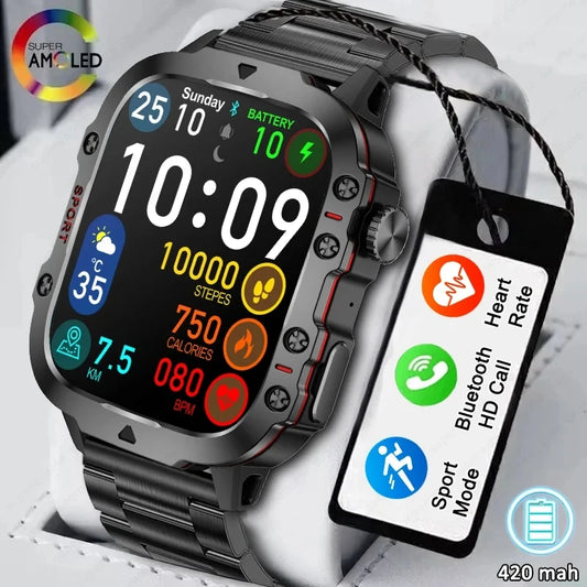 New Rugged Military Black Smart Watch Men For Xiaomi Android Ios 3ATM Waterproof Sport Fitness Ai Voice Smartwatch Outdoor 2024