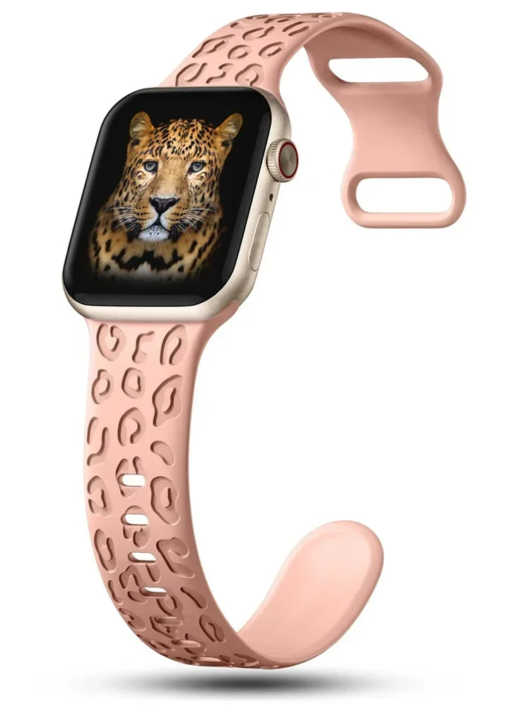 Engraved Strap For Apple Watch Band 44mm 40mm 45mm 49mm 41mm 42mm Leopard silicone bracelet iwatch series 9 7 6 5 4 se 8 ultra 2