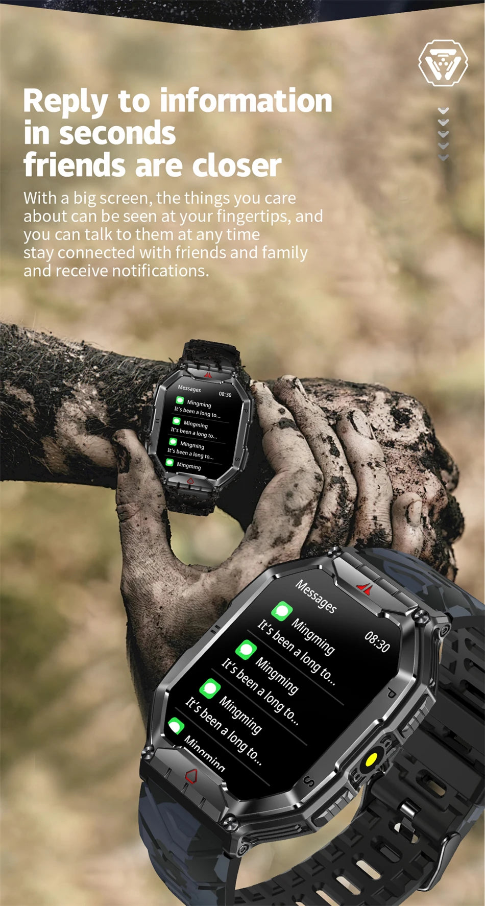 2024 Rugged Military Smart Watch Men AMOLED Screen LED Lighting GPS Sport 650 mAh Battery Bluetooth Call Smartwatch For Xiaomi