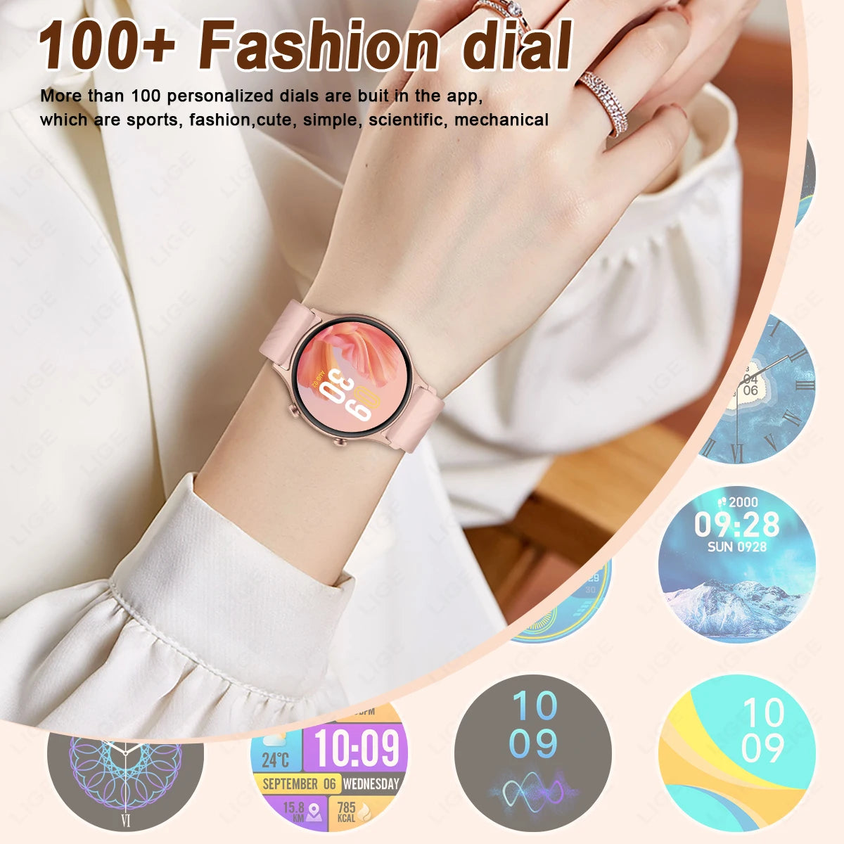 LIGE Fashion Youth Smart Watch Woman Girls 2024 Smartwatch Bluetooth Call Voice Assistant Blood Pressure Monitor Women's Watches