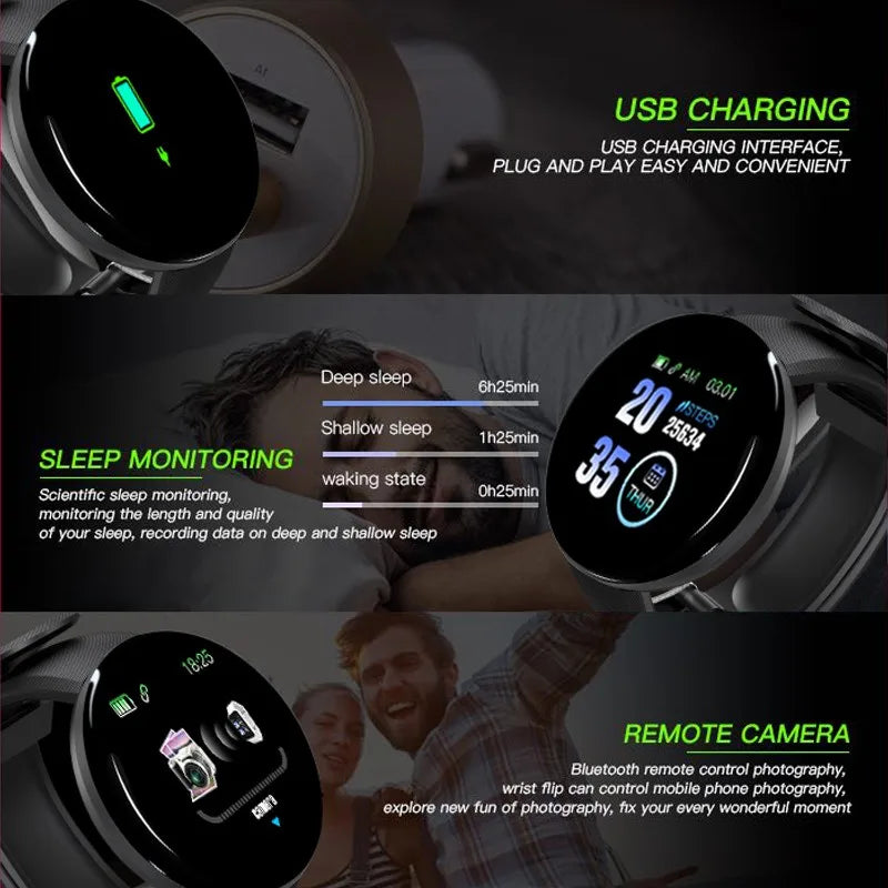 D18 Smart Watch Men Women Smartwatch Blood Pressure Waterproof Digital Watches Sports Fitness Tracker Watch for apple watch band