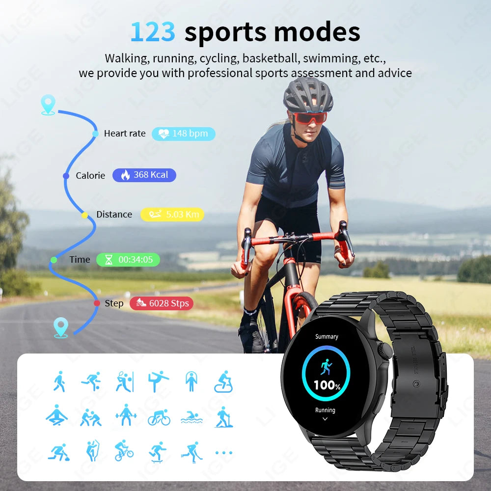 LIGE Men Women Smart Watches Bluetooth Call Waterproof Sports Smartwatch Heart Rate Monitoring Bracelet AI Voice Assistant 2024