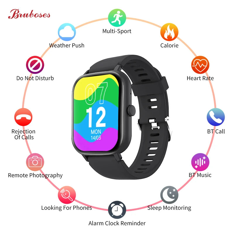 Smartwatch For Men and Women Full Touch Screen BRUBOSES Sport Fitness Tracker Heart Monitor Bluetooth Call Smart Watch 2024 New