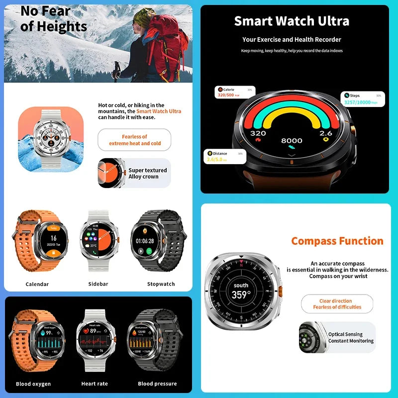 New Smart Watch 7 Ultra Men Health Monitor Compass AMOLED Always Display NFC Bluetooth Call GPS Track Women SOS Smartwatch 2024