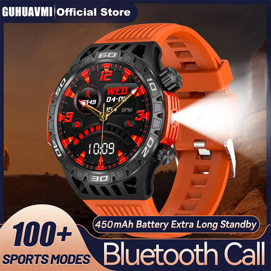 2024 New Military Grade Outdoor Sports Men Smart Watch AMOLED Full Touch Screen With LED Flashlight Bluetooth Calling SmartWatch