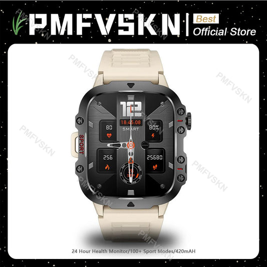 2024 Rugged Military Smart Watch Men For Android IOS Sport Ftiness Watches Waterproof 1.96'' AI Voice Bluetooth Call Smartwatch