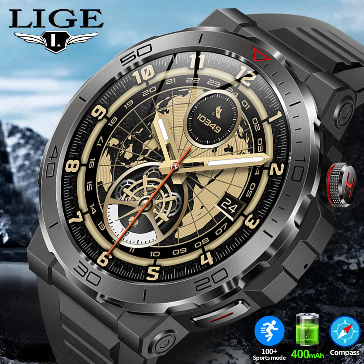 LIGE Men Smart Watch Compass Military IP68 Waterproof Watches Bluetooth Call Health Monitoring Outdoor Sport Smartwatch 2024 New