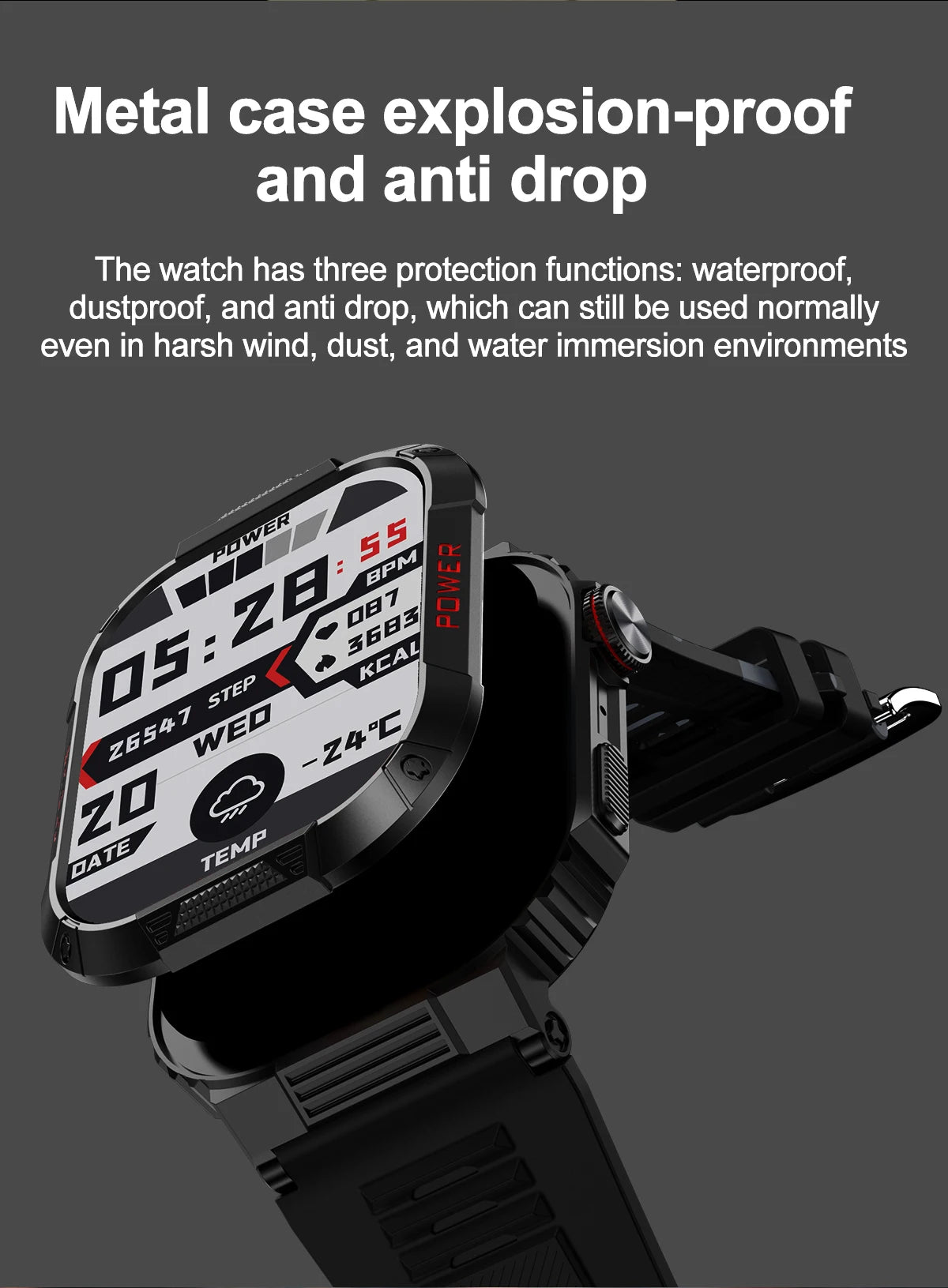 2024 New Outdoor Military smartwatch Men Bluetooth Call 300 Mah IP68 Waterproof Heart Rate Sport Smartwatch For Android and  IOS