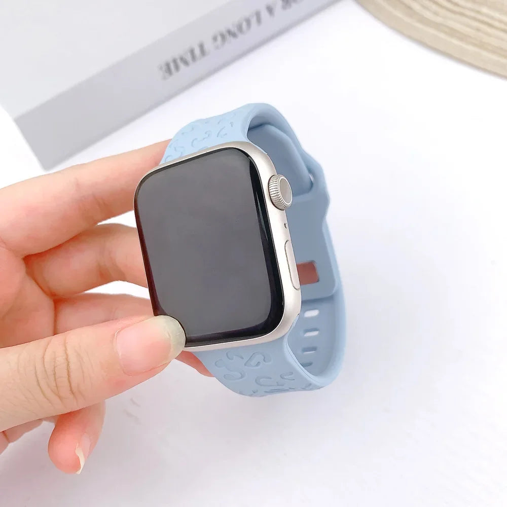 Engraved Silicone Strap for Apple Watch Band Ultra 2 49mm 45mm 44mm 42mm 41mm 38 40mm Bracelet for Iwatch Series 9 8 7 6 SE 5 4