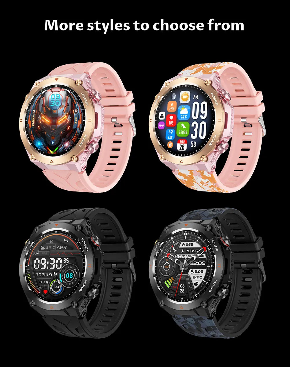 2024 GPS Smart Watch Men 1.45" Ultra HD Display Compass Altitude Sports Bluetooth Call 1ATM waterproof 650mAh Battery Smartwatch