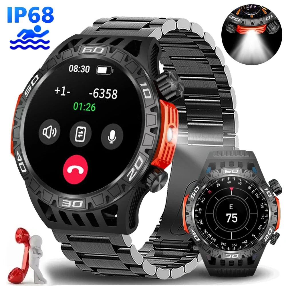 New Smart Watch Men With LED Flashlight Sports Fitness Watch IP68 Waterproof Health Monitoring Bluetooth Call Smartwatch 2024