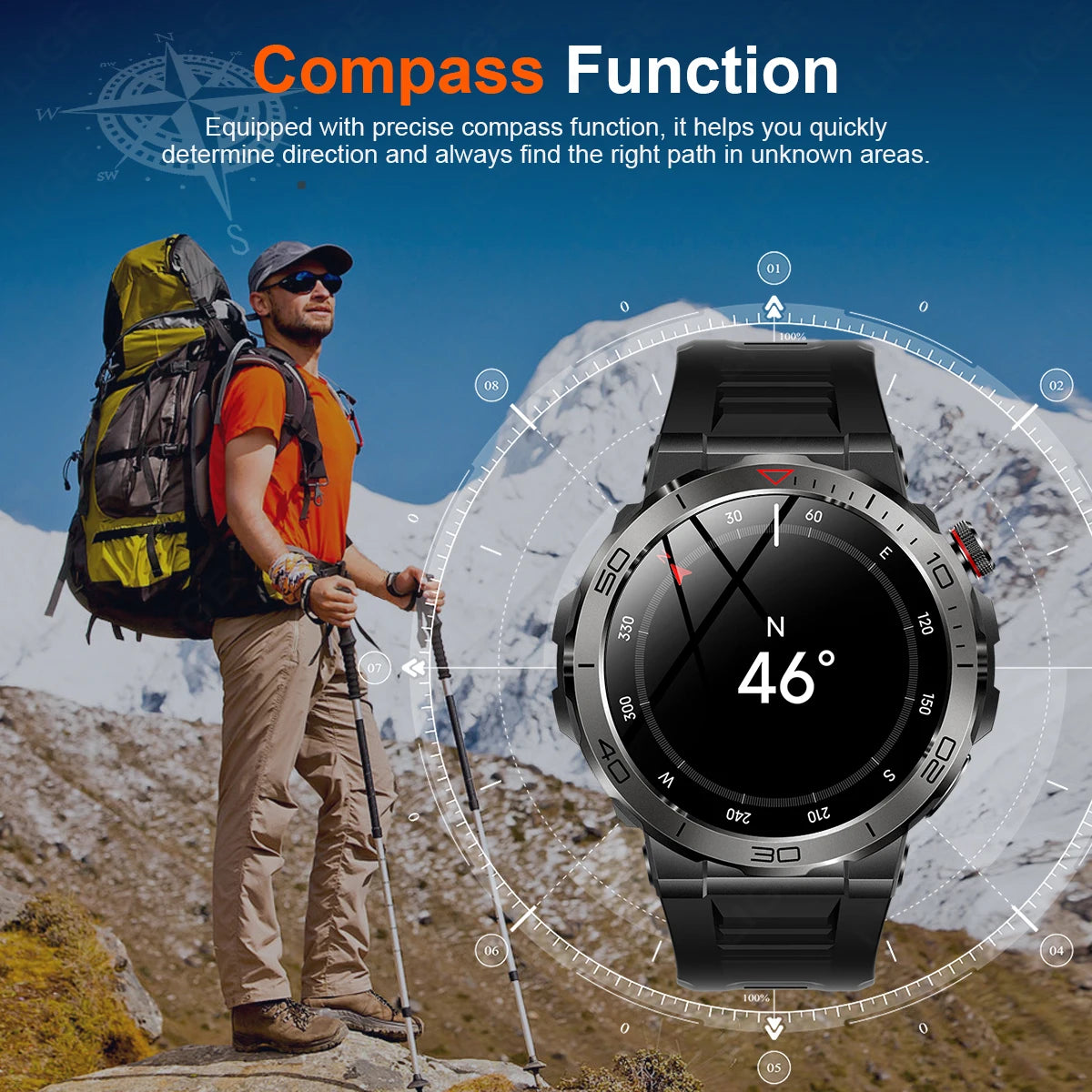 LIGE Men Smart Watch Compass Military IP68 Waterproof Watches Bluetooth Call Health Monitoring Outdoor Sport Smartwatch 2024 New