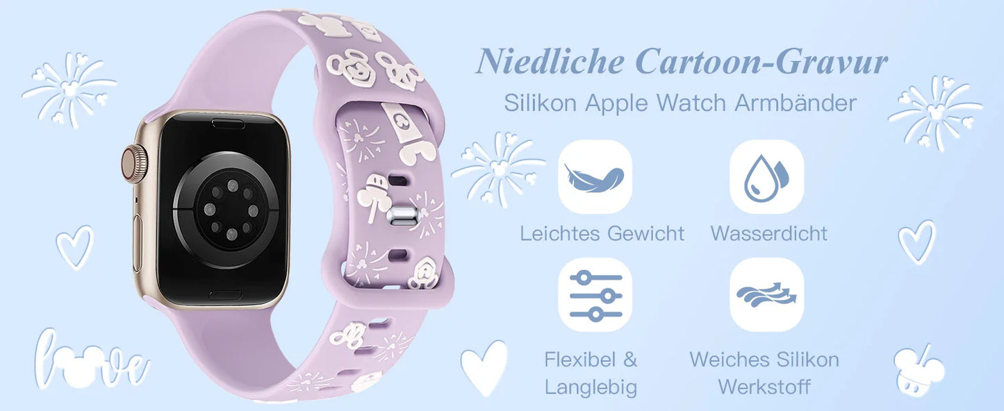 Wearlizer 3D Cartoon Band for Apple Watch Band 41/40/38/49/45/44/42mm Cute Two-Tone Silicone Strap for iWatch SE 9 8 7 6 5 Ultra