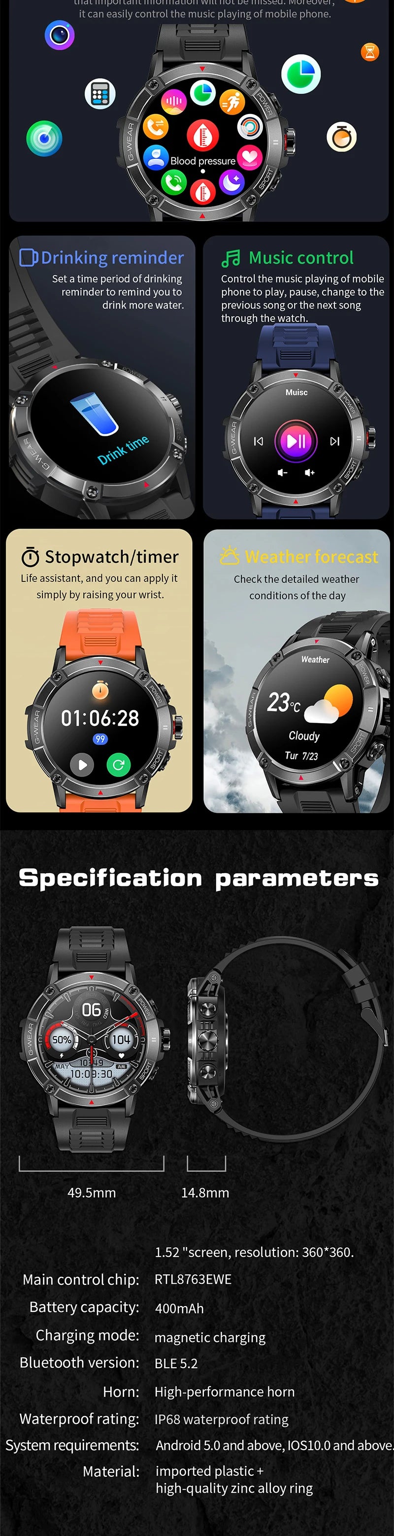 Smartwatch Rtl8763Ewe Latest Chip Bluetooth Calling Montres Intelligentes Connecte Compass Sports NX8 Smart Watch for Men 2024