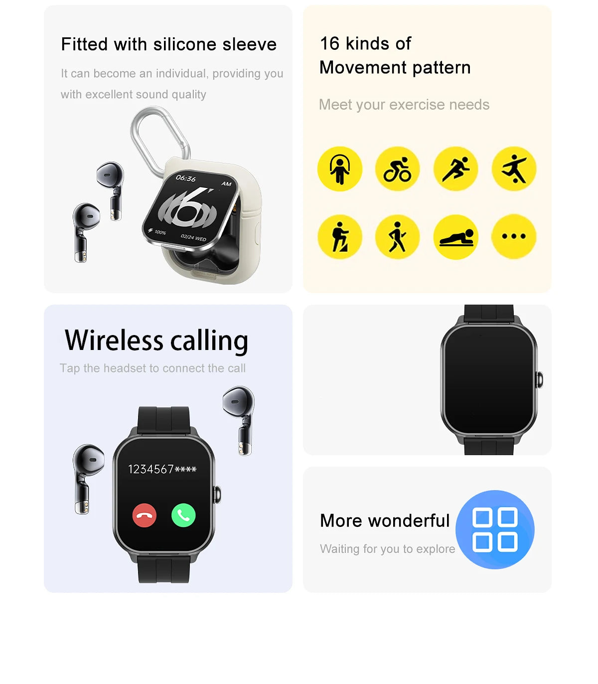 New Bluetooth calling smartwatch with male and female 2-in-1 wireless Bluetooth earphones connected to mobile fitness and sports