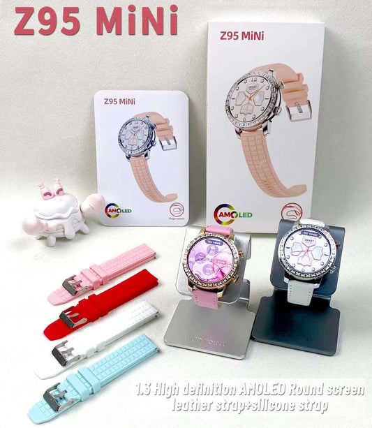 Smartwatch Z95 Mini Round Fashion Amoled Smart Watch Luxury Women'S Ladies Wrist Touch Screen Watch Set For Women Girl 2024