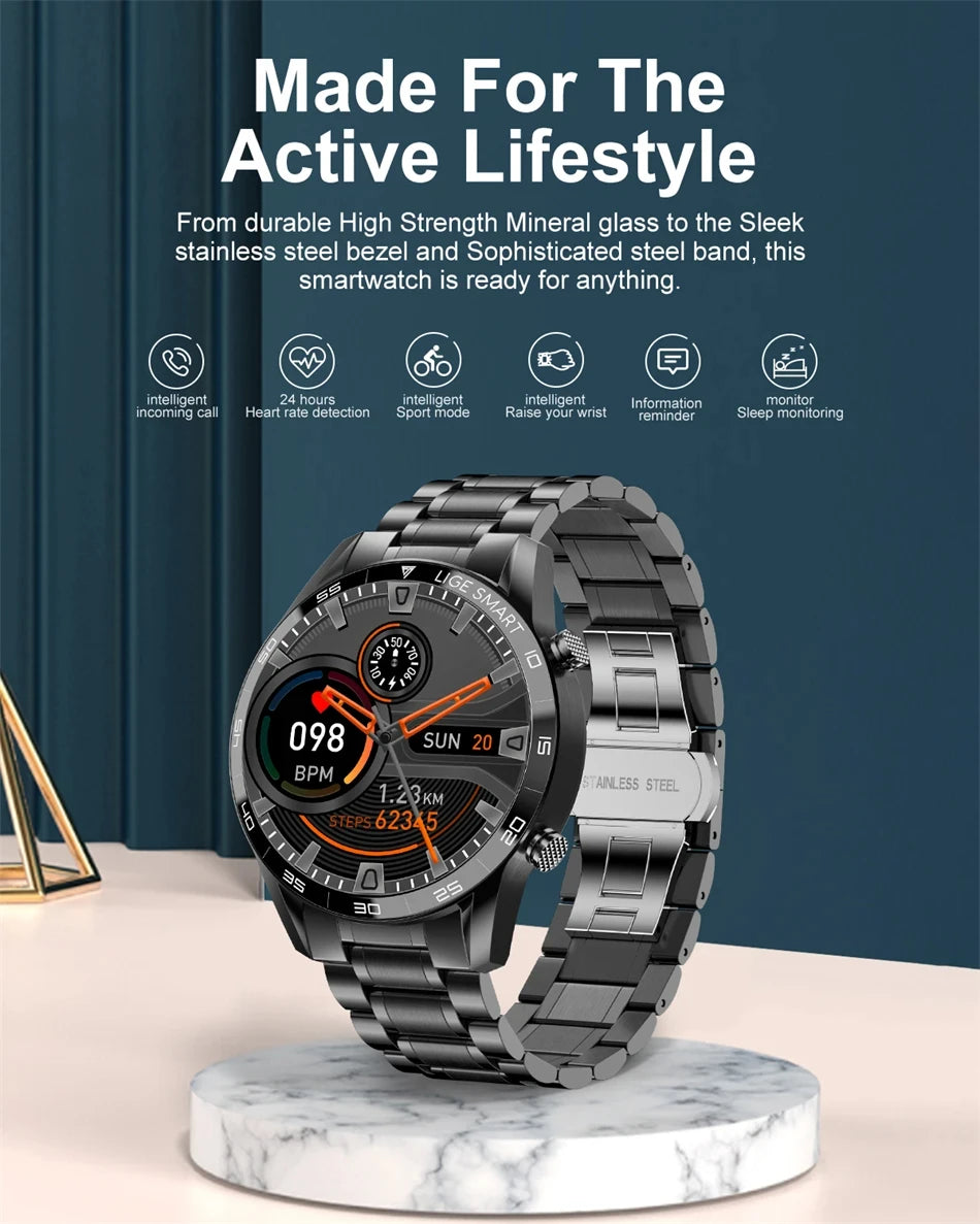 LIGE New Men Smart Watch Bluetooth Call Message Remind Sport Fitness Watches Man Sleep Tracker Health Monitor Smartwatch 2024