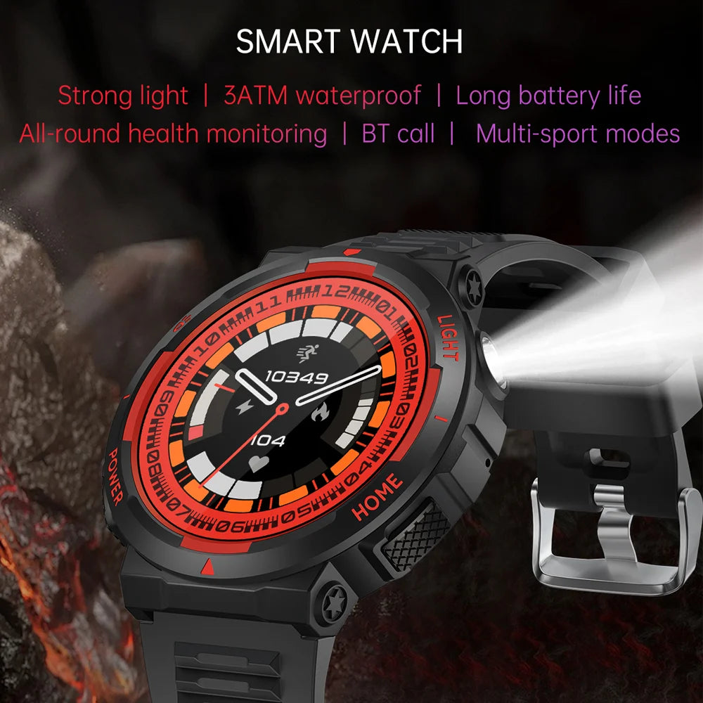 2024 New Rugged Military With LED Flashlight Smart Watch Men Heart Rate Bluetooth Call Waterproof Outdoor SmartWatch For HUAWEI