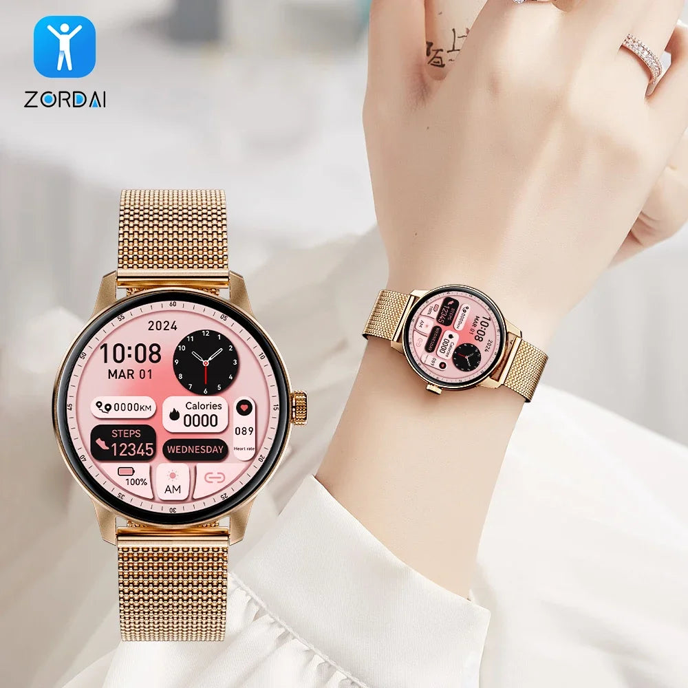 Zordai 2024 New OD9 Smart Watch Ladies Amoled Bluetooth Call AI Voice For Women Watch Health Monitor Sport Smartwatch Girls Gift