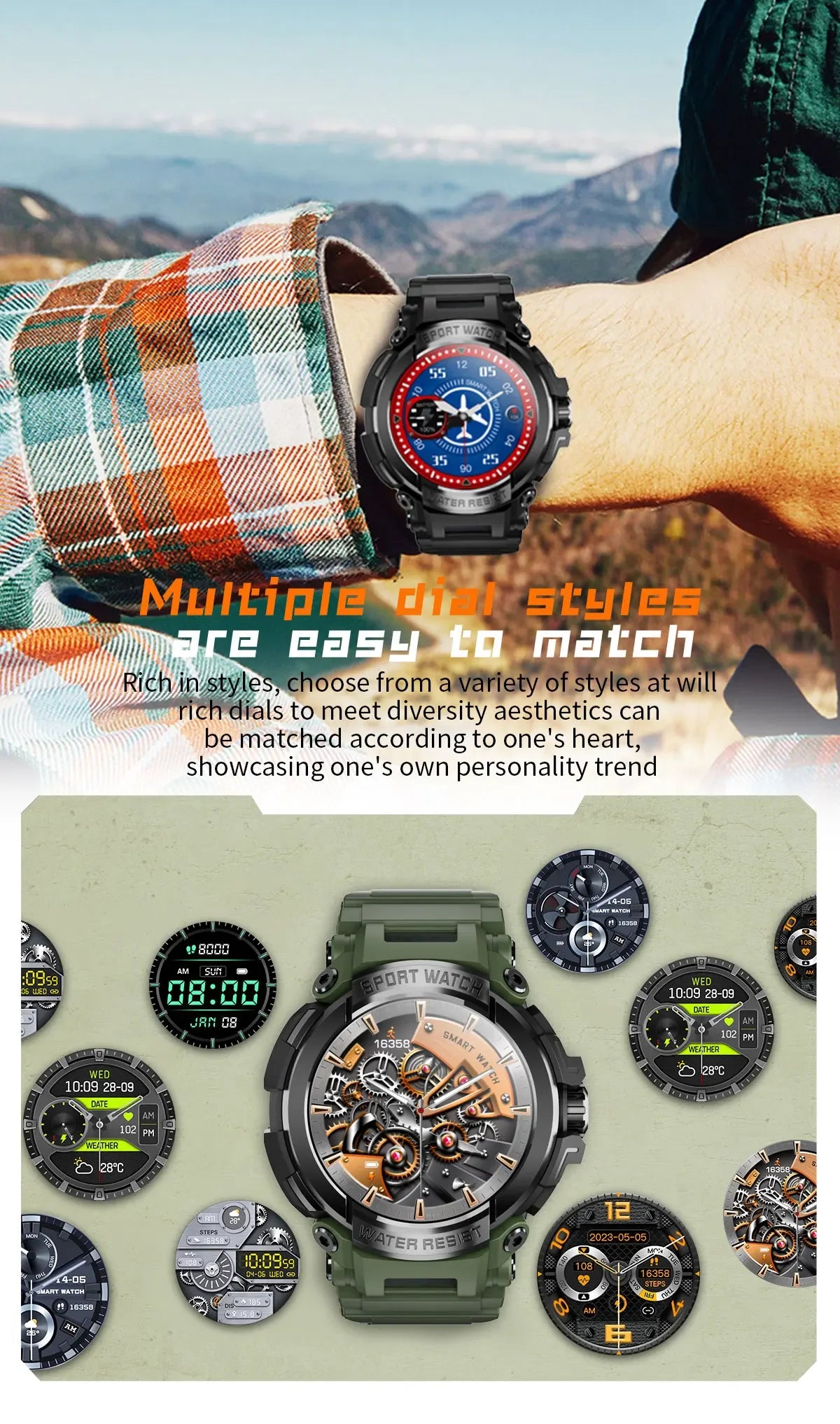 2024 New Durable Military Smartwatch Heart Rate Monitor 600mAh Battery Bluetooth Call Men Outdoor Smart Watch for Xiaomi Android