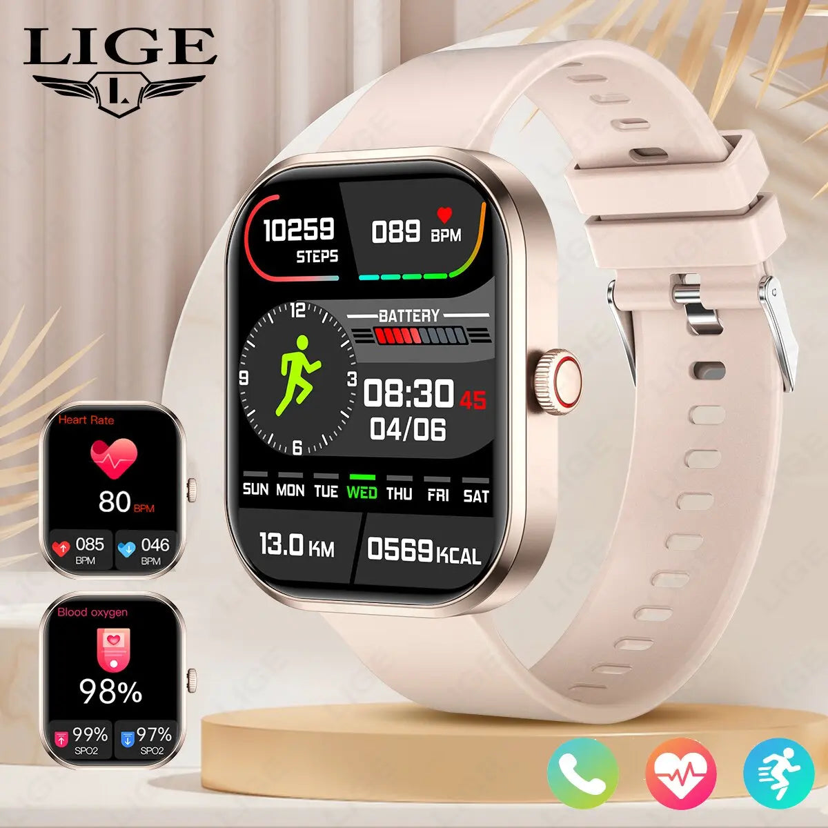 LIGE Smart Watch Women 2.01'' IPS HD Wireless Call 230mAh Large Battery Sports Watches Blood Oxygen Monitor Men Smartwatch 2024