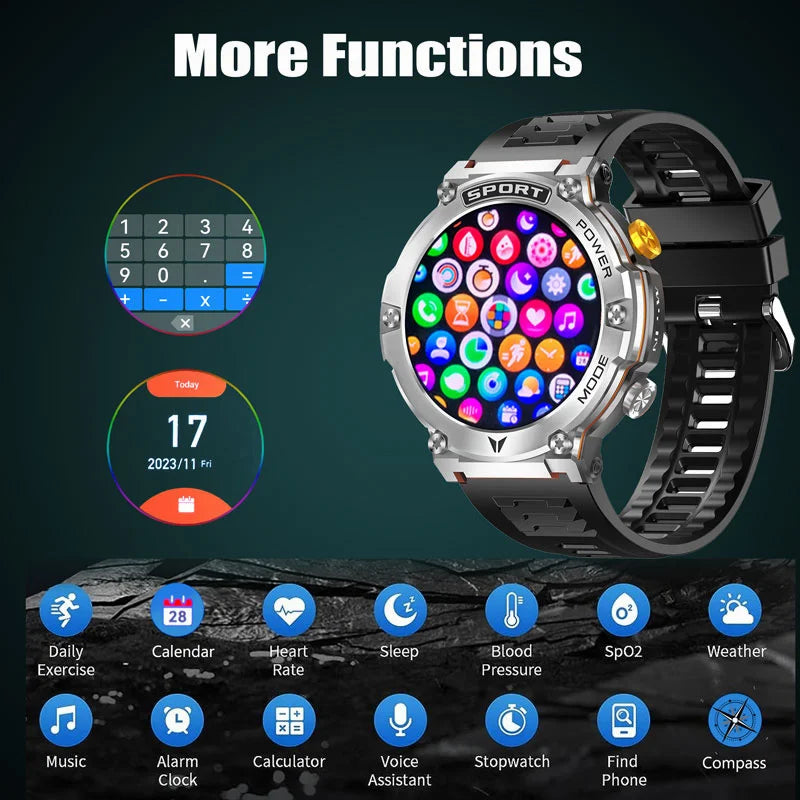 2024 New Outdoor Smartwatch Men Sport Waterproof Watches 1.43'' Amoled Blood Pressure Compass Smart Watch for Android Xiaomi Ios