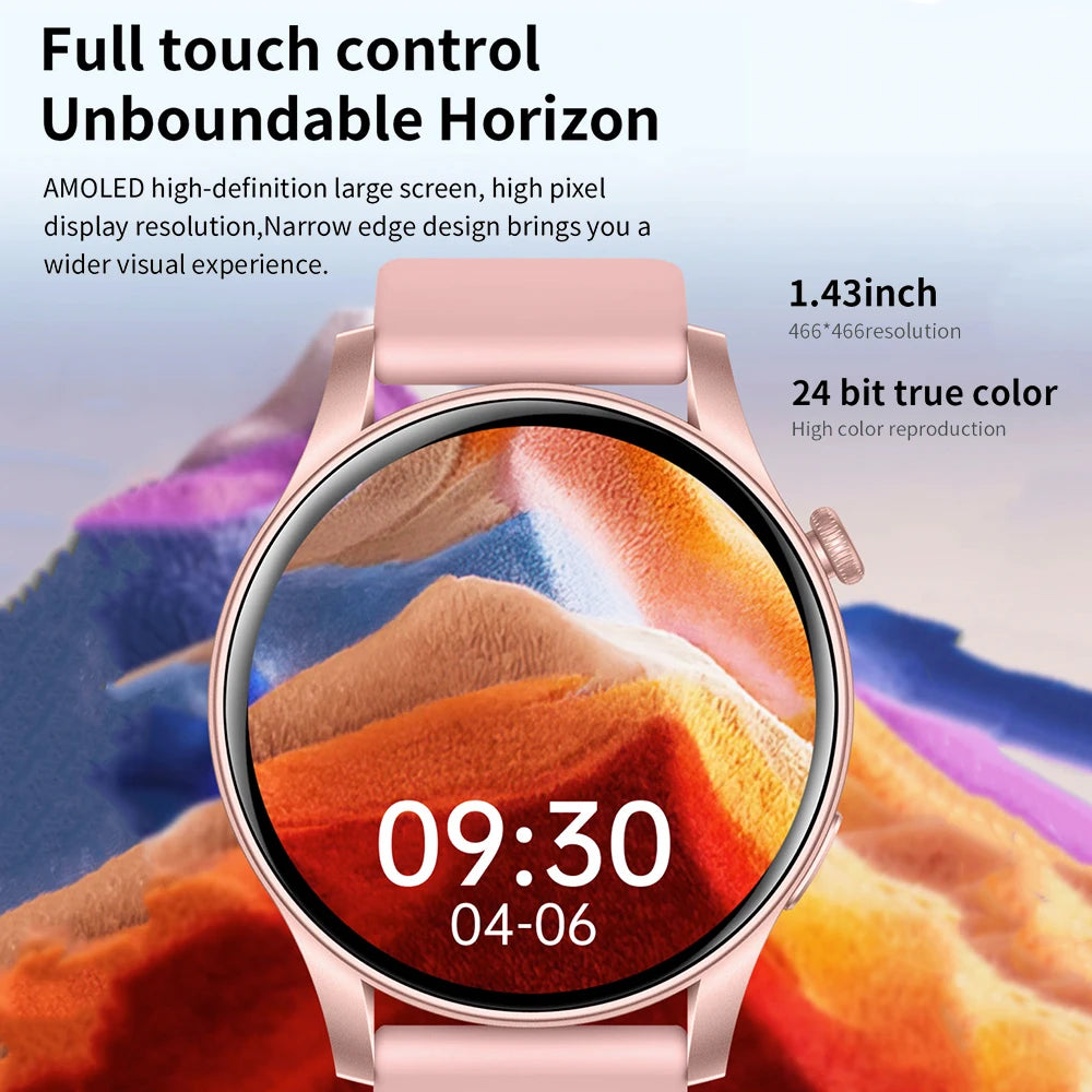 Smart Watch Sports For Women Men 2024 Blue Tooth Call 1.43'' AMOLED Screen Waterproof Heart Rate Voice Assistant Smartwatch